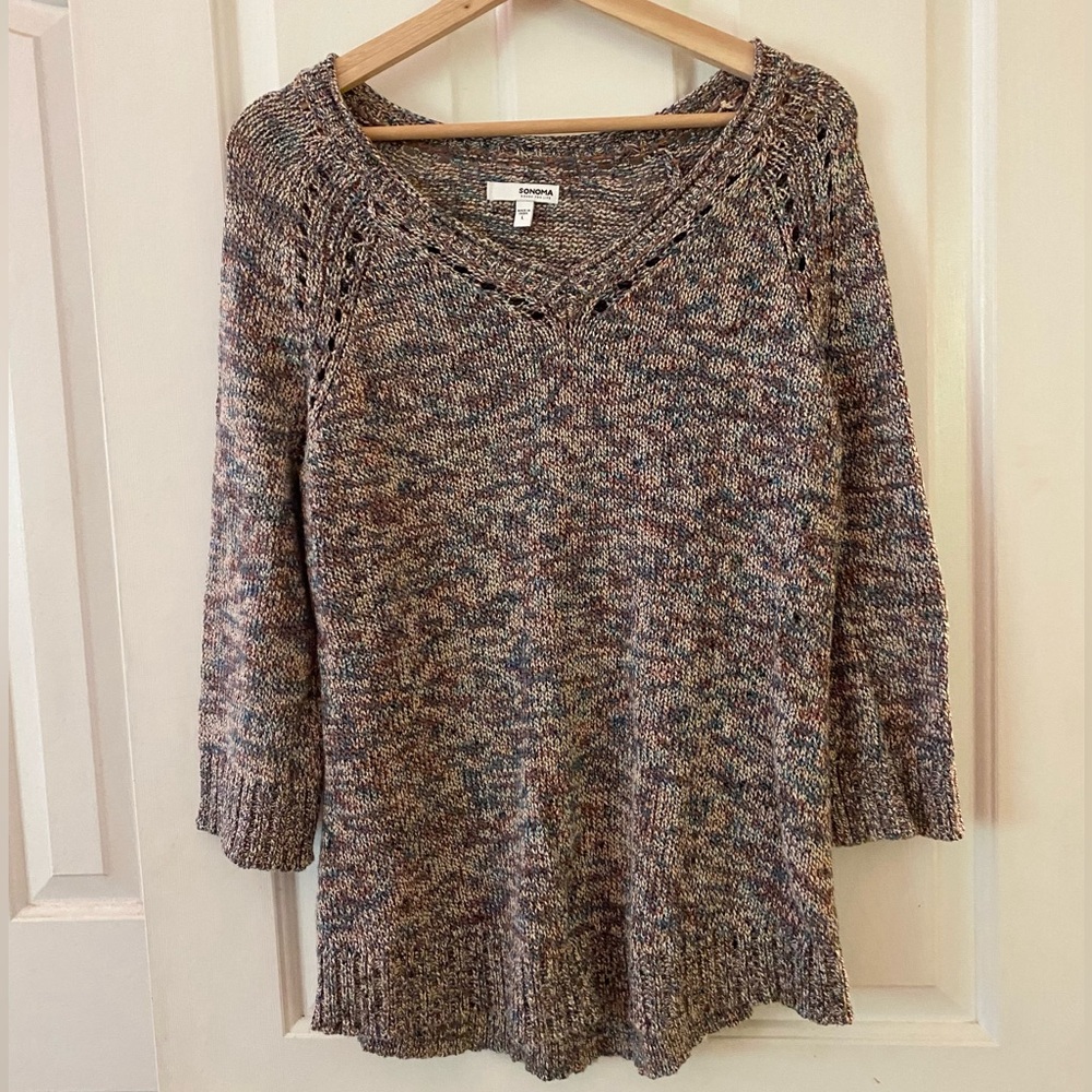 Women’s Multicolor Knit  V Neck Sweater  size L